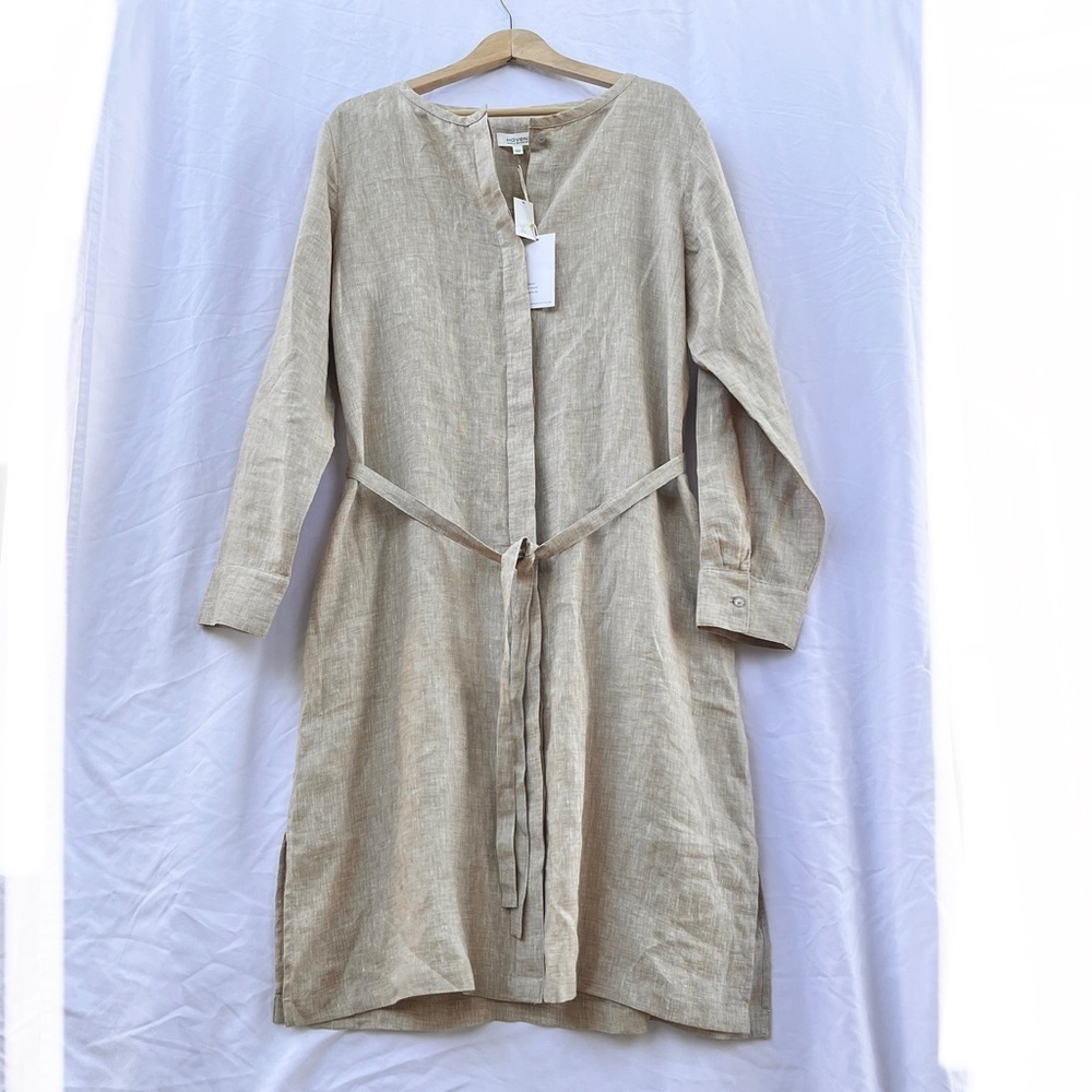 HAVEN WELL WITHIN | NWT LINEN SHIRT DRESS IN CAMEL LARGE - Picture 5 of 11